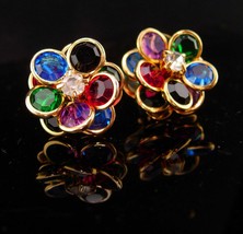 Vintage Swarovski Earrings - Rhinestone cluster flower pierced - Chakra ... - $55.00