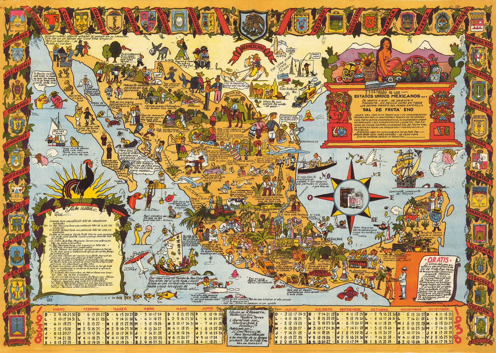 Pictorial Map of the Republic of Panama with the Canal Zone History Wall Poster