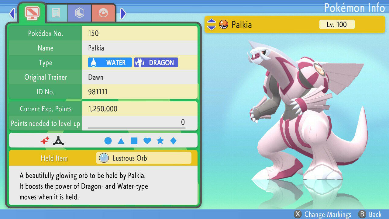 Shiny Palkia 6IVs Pokemon BDSP Video Games