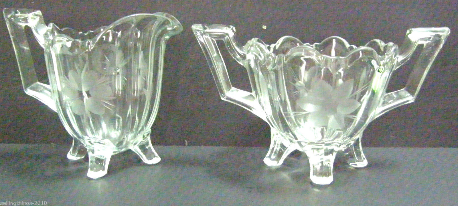 Indiana Glass crystal Quadruped Creamer & Sugar set ca. 1910 to 1920