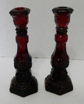 Avon Vintage Ruby Red 1876 Cape Cod Collection Taper Candle Sticks Set o... - $19.68