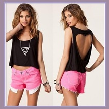 Vintage Torn Heart Backless Cotton Short Sleeveless T-Shirt in Six Choice Colors image 2