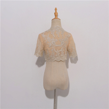 Champagne Gold Lace Wedding Shrugs Boleros Short Sleeve Wedding Guest Cover Ups image 3
