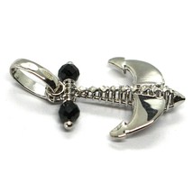 18K WHITE GOLD NAUTICAL ANCHOR PENDANT WITH BLACK SPINEL, 0.8" , MADE IN ITALY image 2