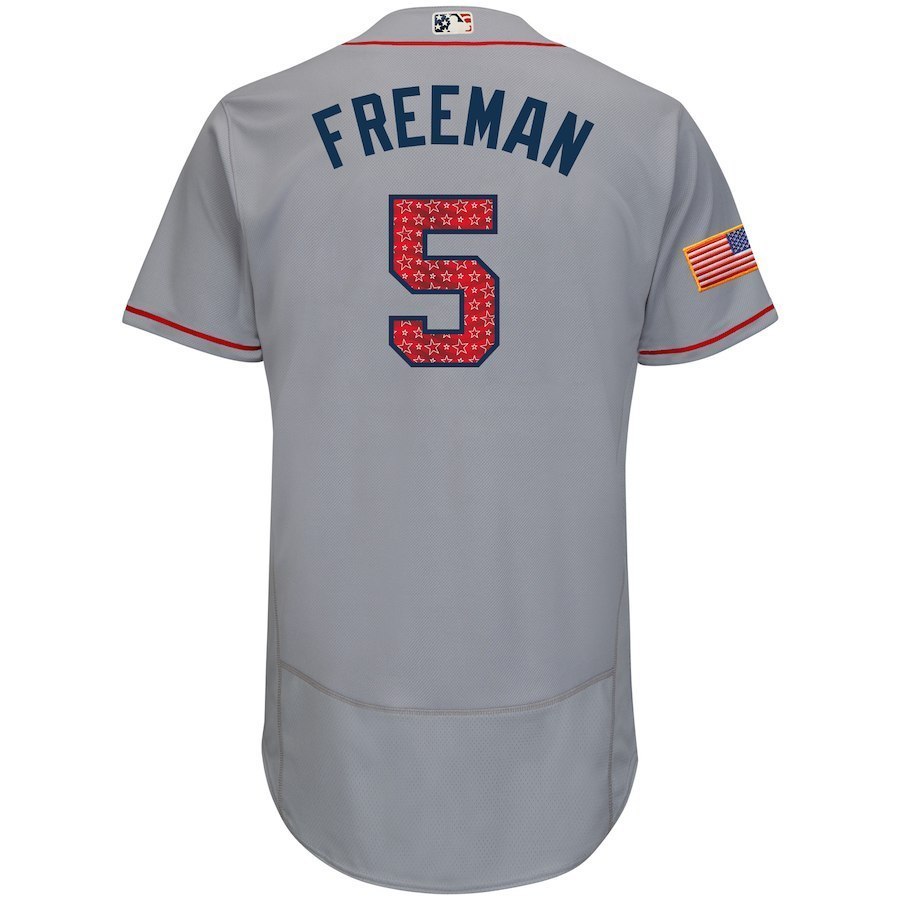 Mens Atlanta Braves Freddie Freeman Gray Stars Stripes Flex Base