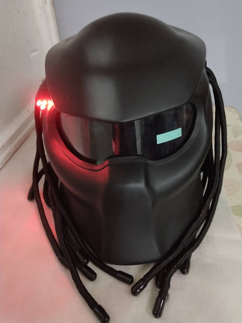 Predator Helmet Motorcycle Full Face LED Lights Motocross Masei Black