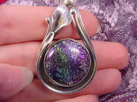 (#D-227-A) DICHROIC Fused GLASS SILVER Pendant PURPLE GREEN PINK - $77.59