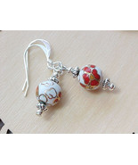 Cloisonne Earrings Red Cherry Blossom Geisha Asian Minimalist Gift Small... - $12.88