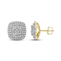 14k Yellow Gold Round Diamond Double Square Frame Cluster Earrings 1-1/2... - $1,899.00