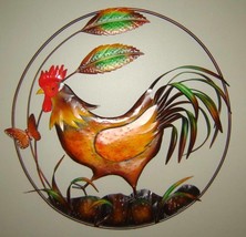 Rooster Metal Wall Plaque Round 20" D Country Farm Life Chickens Country Chicks