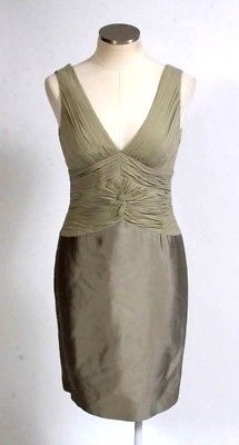 Primary image for ADRIANNA PAPEL OCCASIONS Gathered Gauzy Taupe Silk Evening Gown Midi Dress 6 P