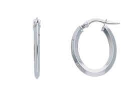 18K White Gold Oval Earrings Diameter 10X15 Mm Rhombus Tube Made In Italy - $173.00