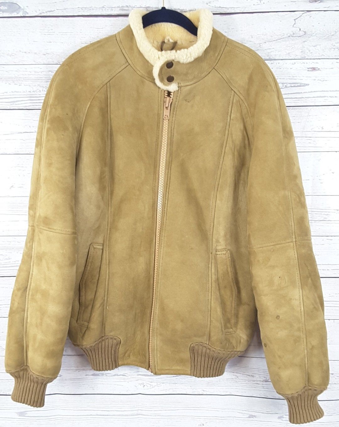 Vtg New Zealand Sheepskin Shearling Wool Suede leather Jacket Sz 18 au