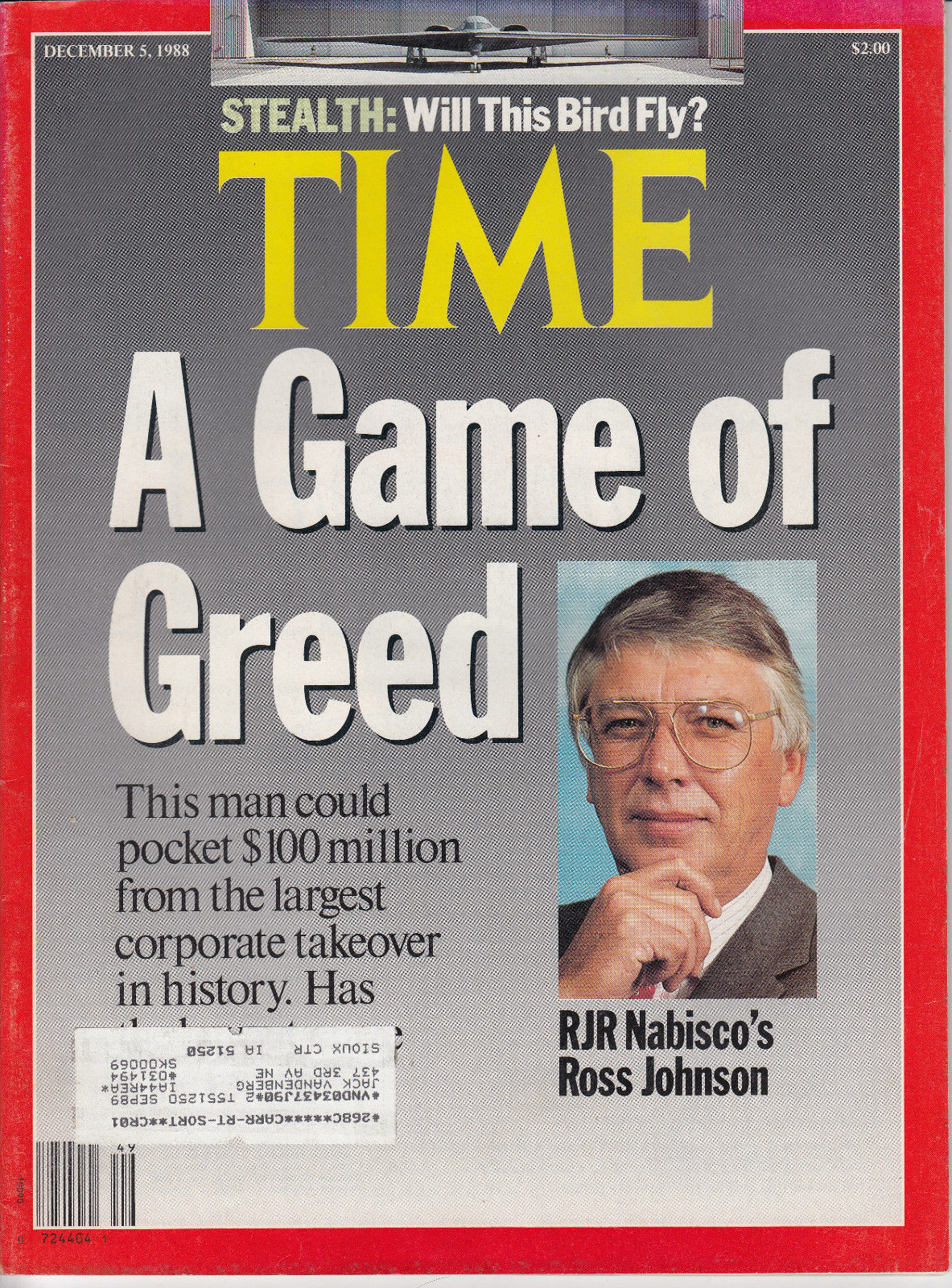 Time Magazine 1988, December 5, A Game of Greed, RJR Nabisco's Ross ...