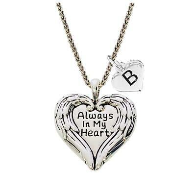 Custom Always in My Heart Angel Wings Silver Necklace Jewelry Choose Initial