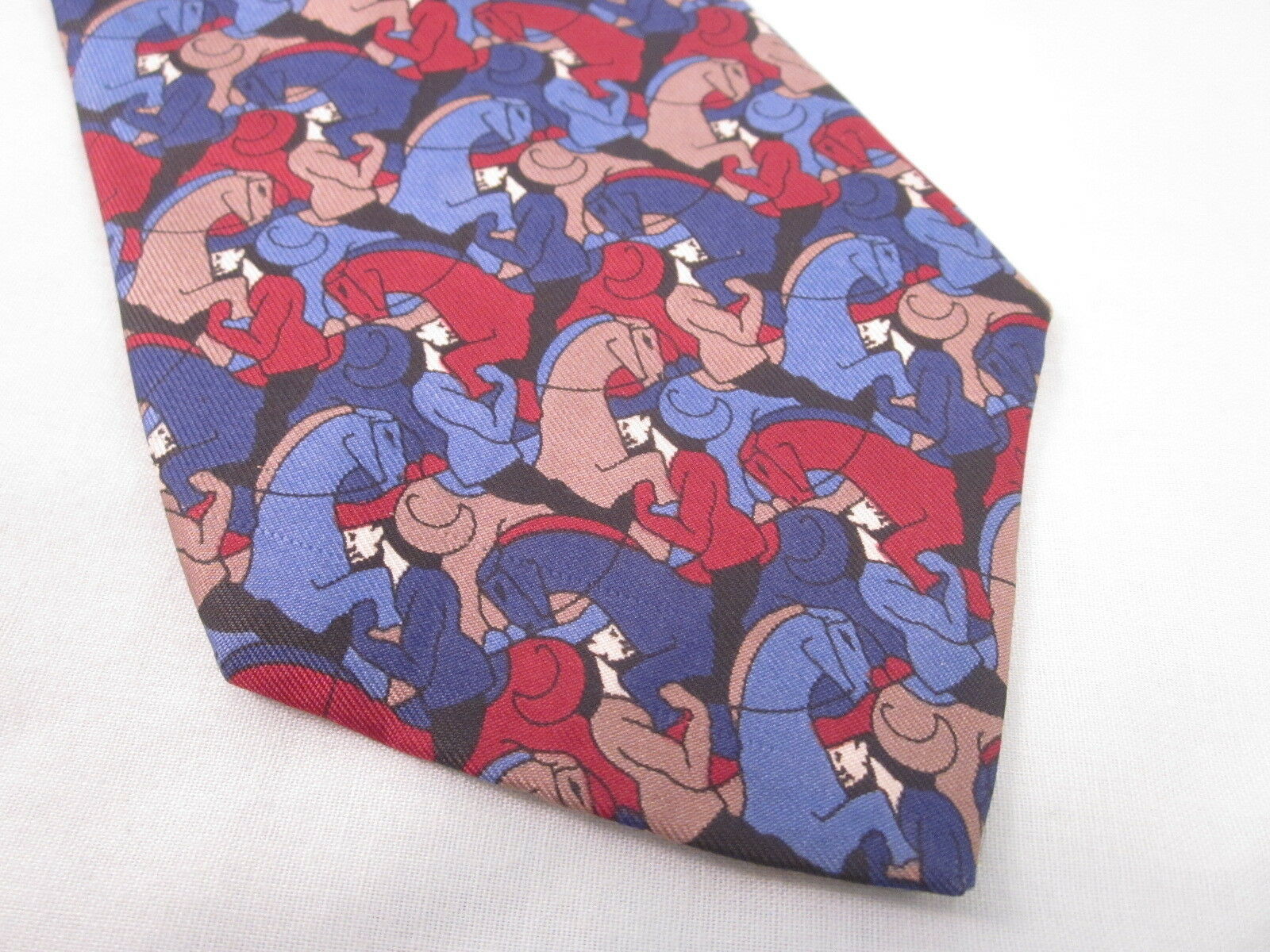 MC ESCHER Horseman Boxelder Company Silk Necktie BLUE RED