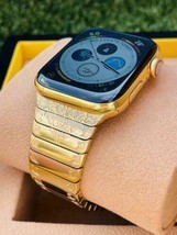 Custom 24K Gold Plated 45MM Apple Watch Series 7 Engraved Polished Band Lte Gps - $1,804.05
