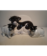 Three piece black &amp; white porcelain cow shape salt &amp; pepper shaker set. - $15.00