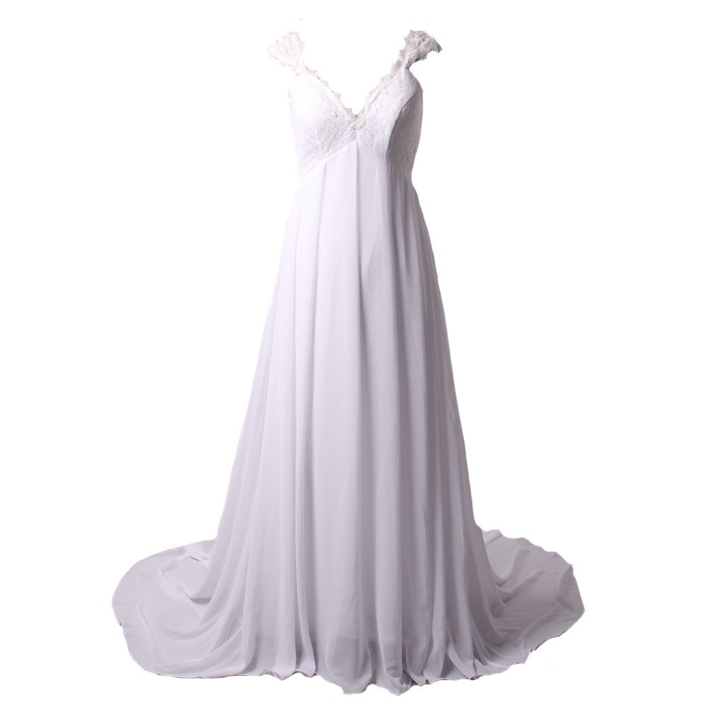 Kivary Women's Lace and Chiffon White Sheer Corset Beach Wedding Dresses US 12