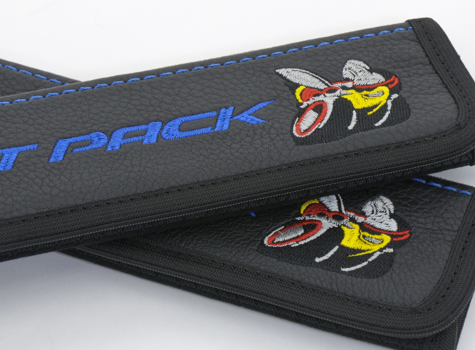 Seat belt Shoulder Pads fits Scat Pack Dodge Black Leather Blue