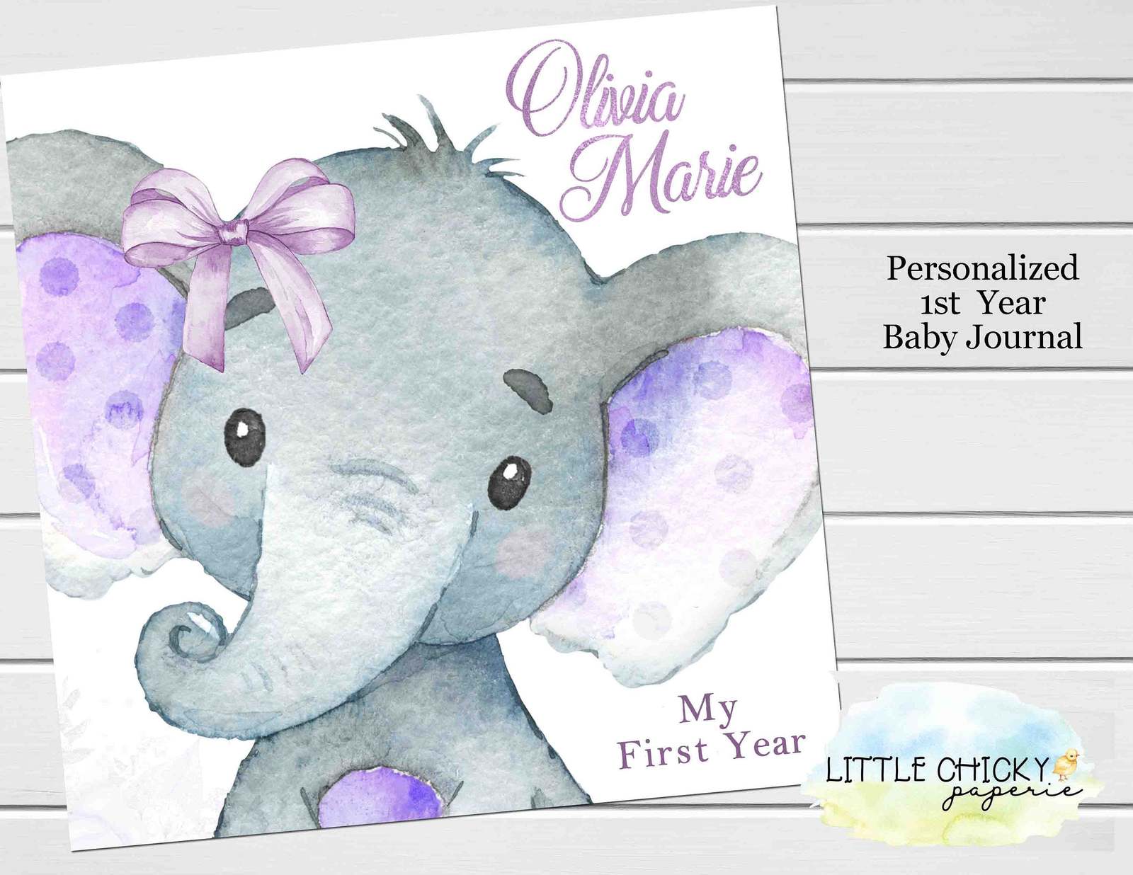 Elephant Baby Keepsake Journal, Purple Floral Elephant First Year Baby
