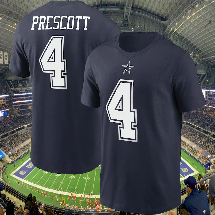 NFL Cowboys Jersey Style T-Shirt S-5X Prescott, Elliot or Your Choice Name/Numb