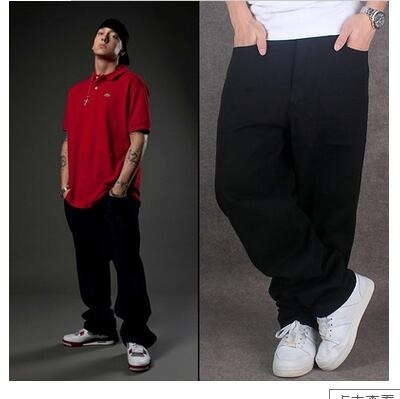Men's Classic Black Loose Jeans Fashion Hip Hop Skateboardi Streetwear Baggy Cas