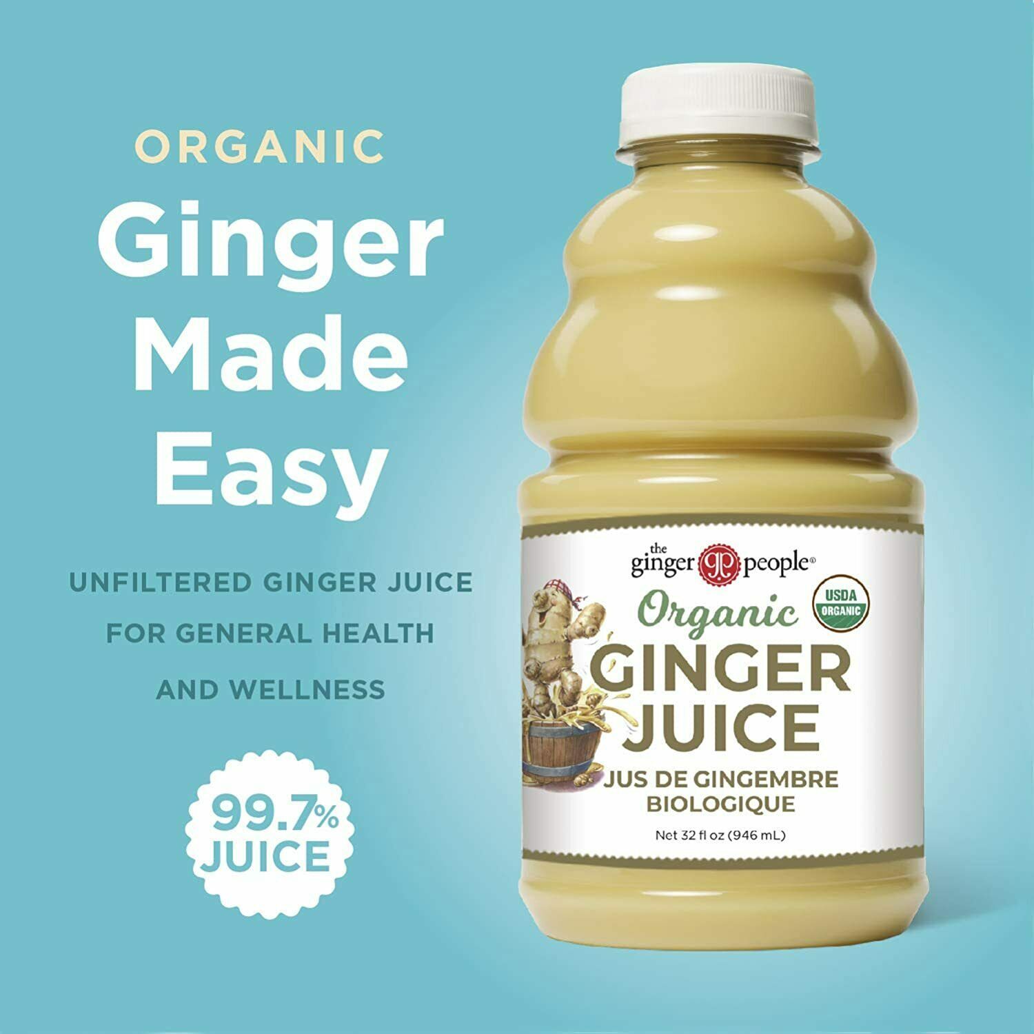 Bulk Ginger Root Juice 99.7 Pure Organic Healthy Drink Flavoring Cooking 32 Oz Tea