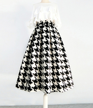 Women Black Houndstooth Skirt Winter Houndstooth Pleated Wool Party Skirt Plus image 3