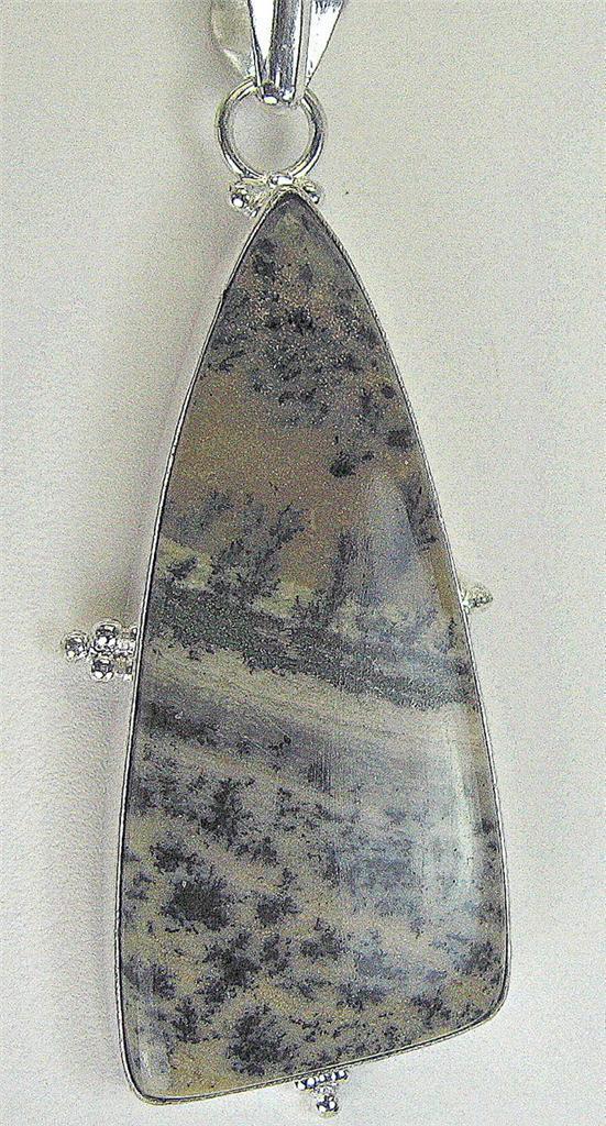 Modern Stylized Dendritic Moss Agate Shield Sterling Silver Pendant 925