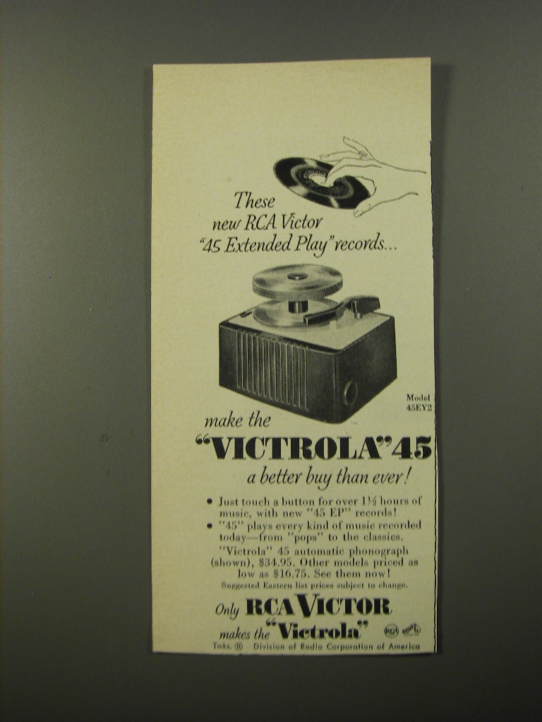 1954 RCA Victor Model 45EY2 Phonograph Advertisement - $14.99