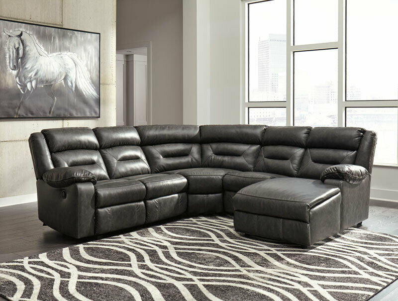 PALOMA 5 piece Sectional Living Room Gray Faux Leather Reclining Sofa ...