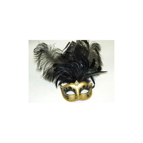 Black Feather Gold Venetian Mask Masquerade Masks Mardi Gras Halloween