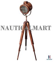 Royal Decor Brown Antique Nautical Search Light With Wooden Tripod image 1