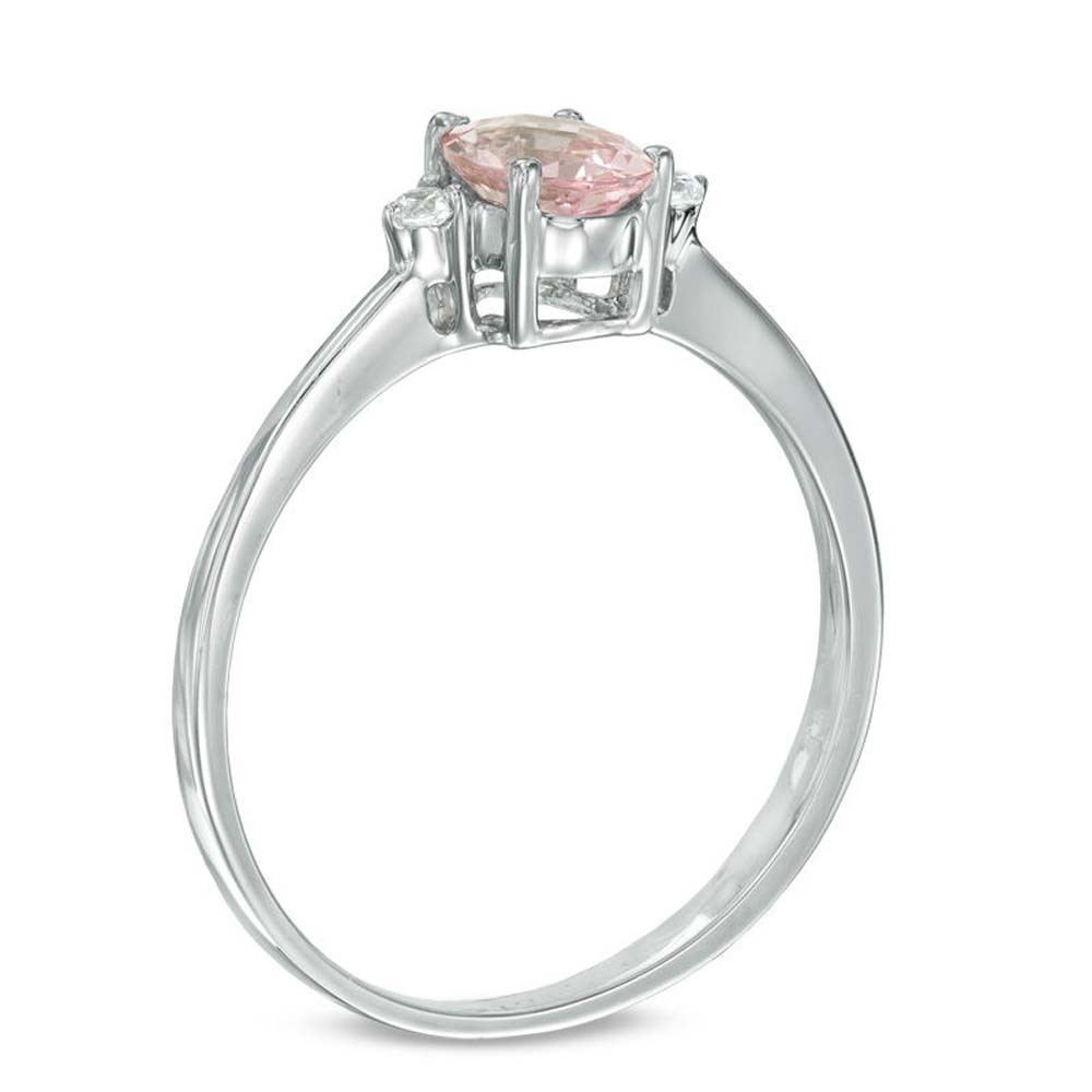 Best Oval-Cut Morganite & Diamond Accent Fashion Ring 14K White Gold Over Silver