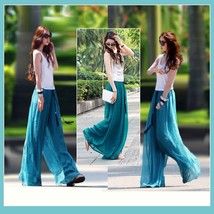 Long Sheer Chiffon Bohemian Gauze Pleated Harem Coulott Pants in Many Colors