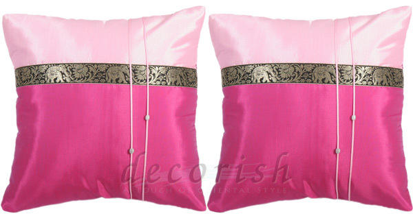 2x Silk Throw Pillow Covers FUSCHIA / PINK Elephants 16 - Pillows