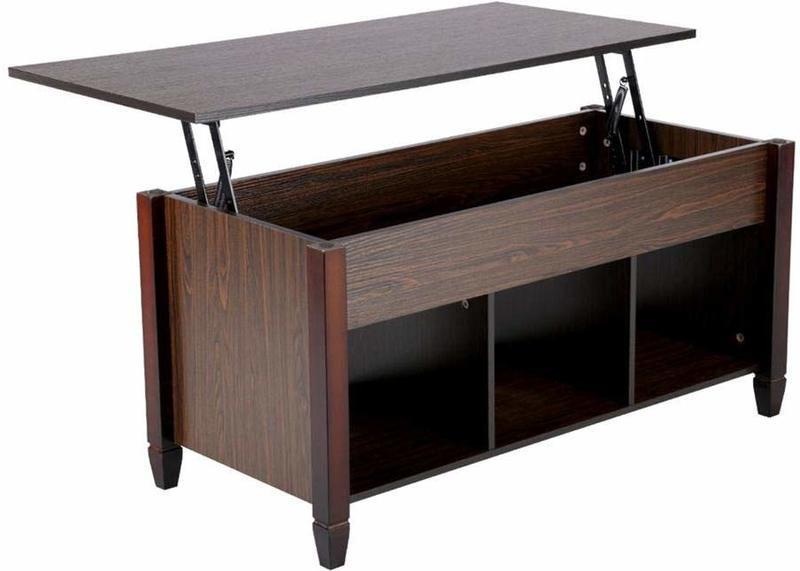 Hidden Storage Lift Top Coffee Tabletop Pull Out Laptop Desk Shelves