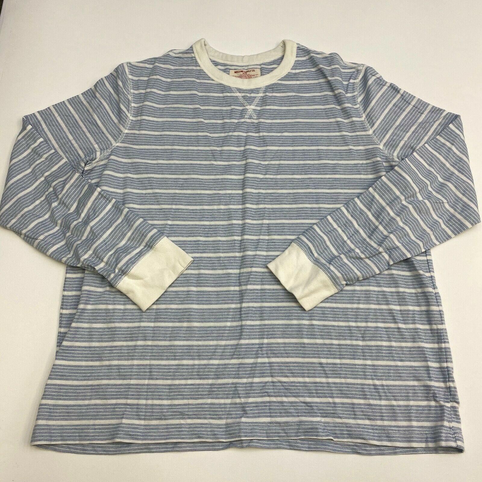 Mossimo Supply Co Shirt Mens XXL Blue White Stripe Crew Neck Long 