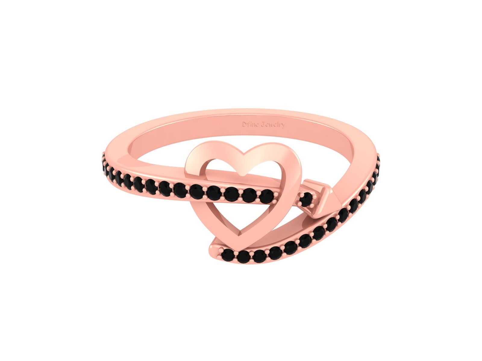 Gift For Girlfriend Love Heart Ring 0.24ct Black Diamond Eternal Love Heart Ring