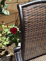 Outdoor bistro set 3 piece patio cast aluminum swivel rocker chairs end table. image 6
