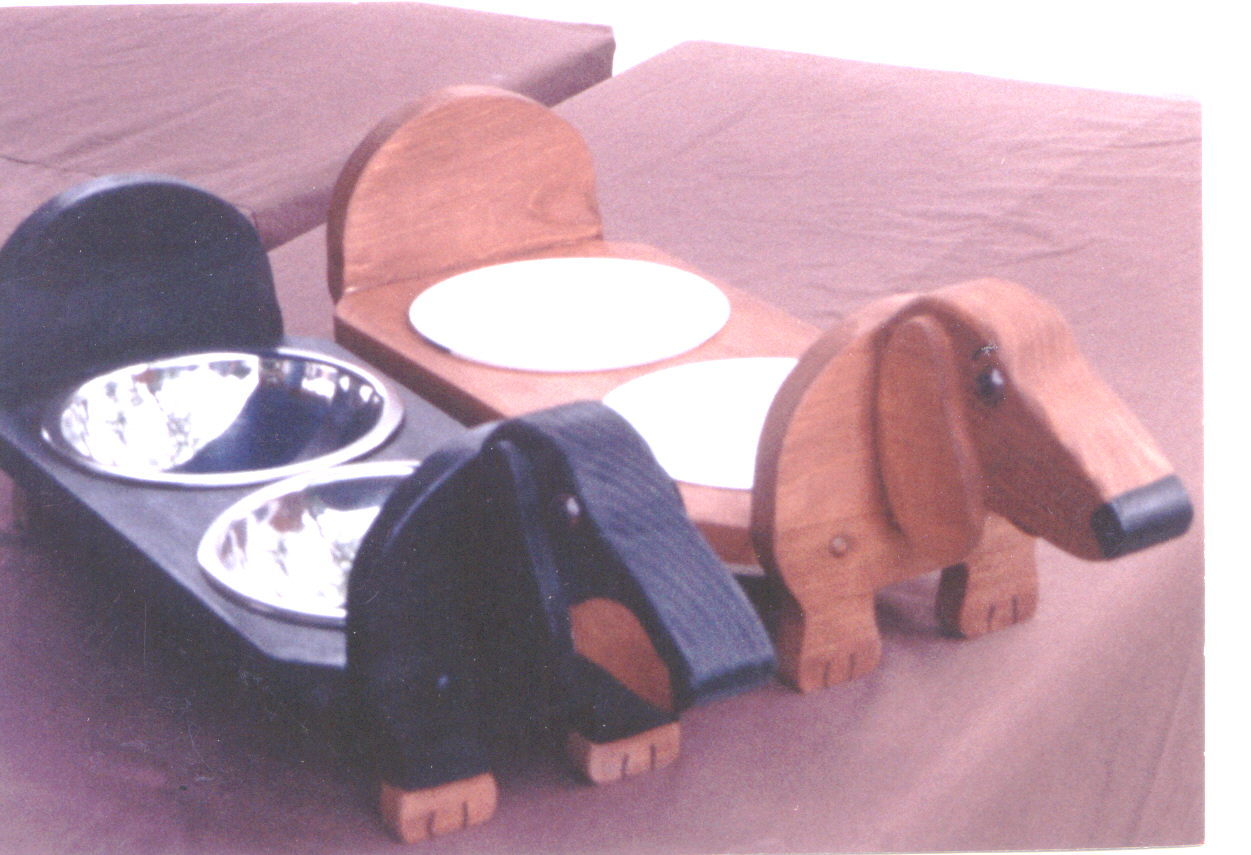 ELEVATED DACHSHUND DOG FEEDER HAND CRAFTED AND HAND PAINTED ,also other