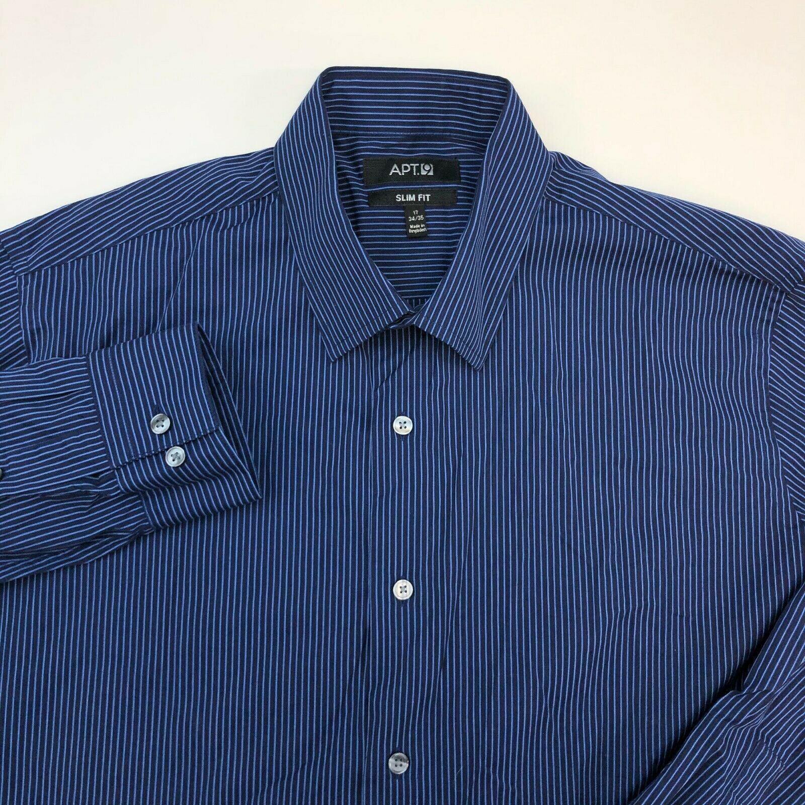 Apt 9 Button Up Shirt Mens 17 34/35 Blue Stripe Slim Fit ...