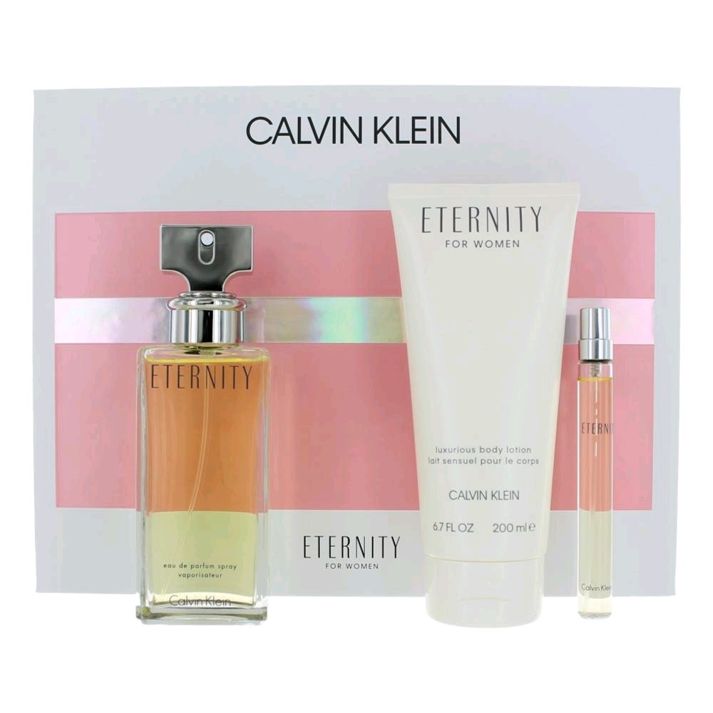 Calvin Klein Eternity Perfume 3.4 Oz Eau De Parfum Spray 3 Pcs Gift Set ...