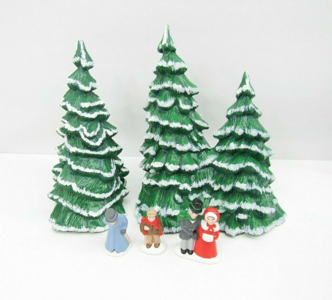 Christmas Village Ceramic People Mini Figurines Snow Trees Lot of 5 ...