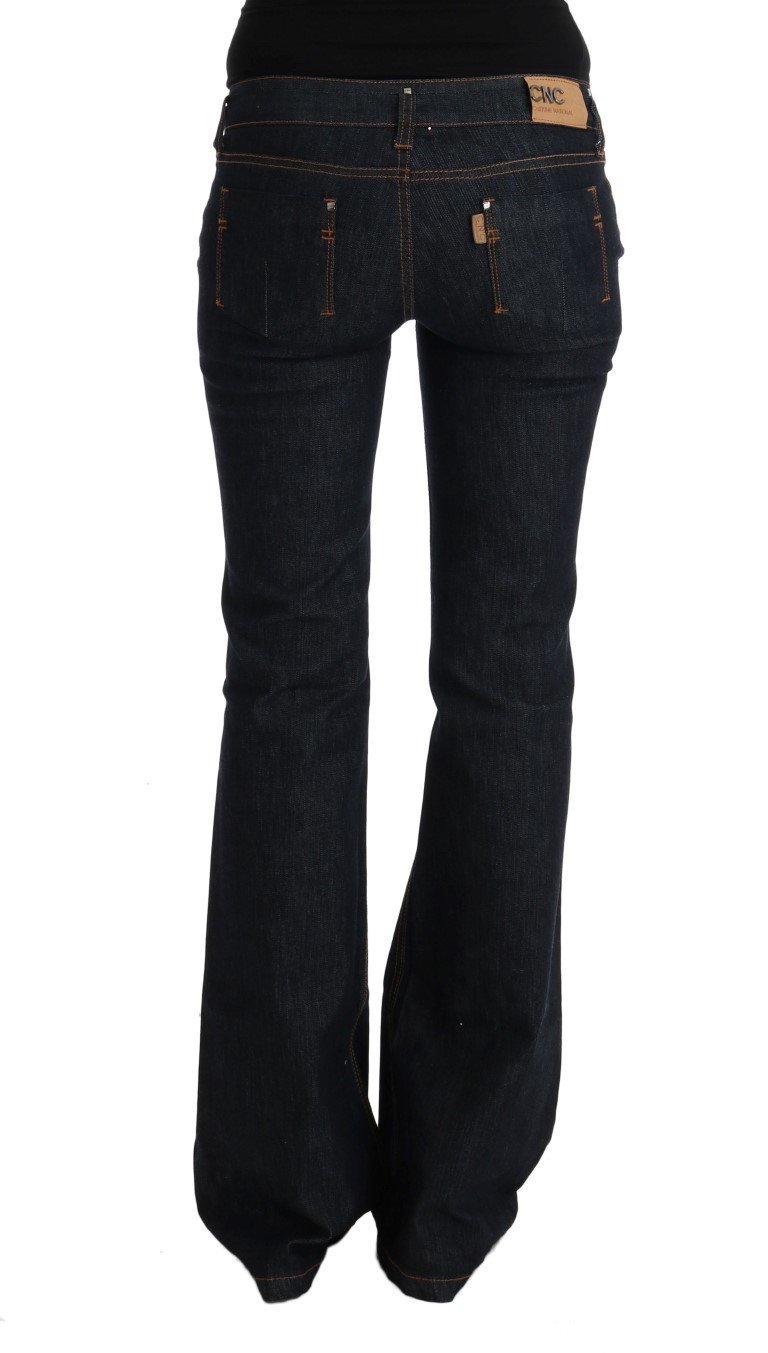 Dark Blue Cotton Bootcut Flared Jeans - Fashion