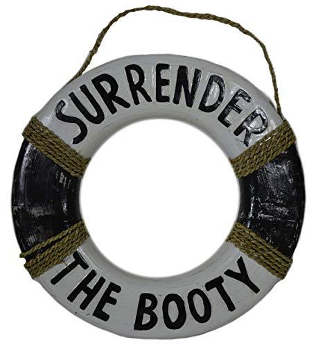 15 IN Hand Carved Wood Pirate Surrender the Booty Life Saver Ring Buoy Sign Pl