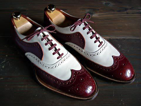 Men Maroon White Cont Brogue Toe Wing Tip Oxford Genuine Leather Shoes US 7-16