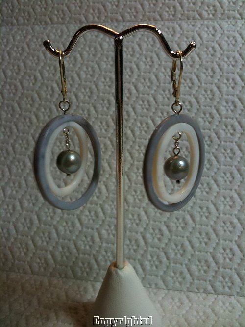 Nautral Lavender & White MOP Silver & FAUX Pearl LeverBack Earrings 925