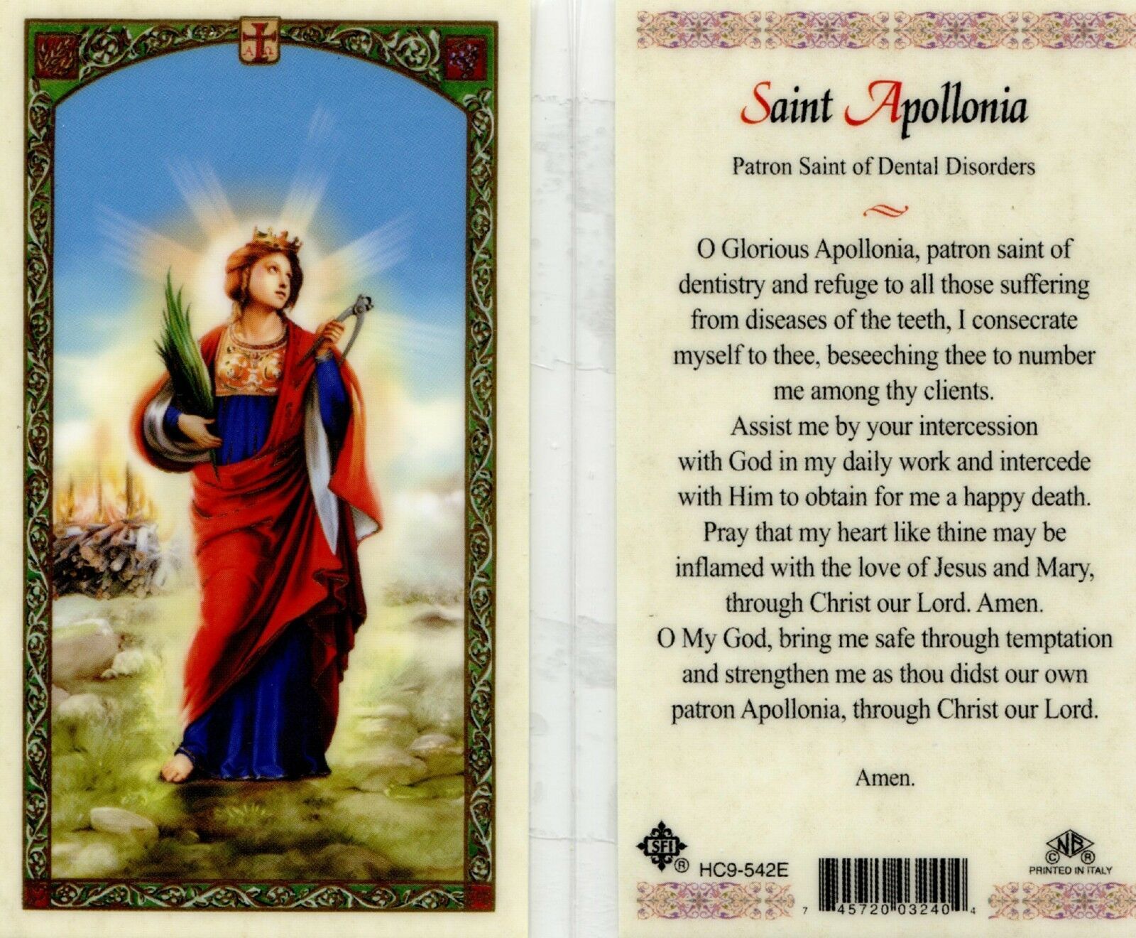 Apollonia Patron Saint of Dental Disorders - Item EB092 - Laminated ...